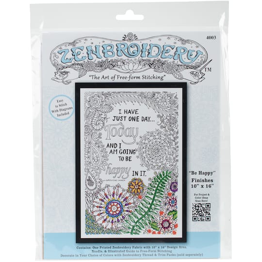 Design Works&#x2122; Zenbroidery&#x2122; Be Happy Stamped Embroidery Kit